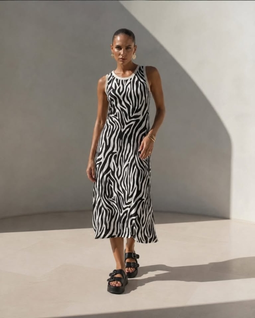 Zebra Glow Midi Dress